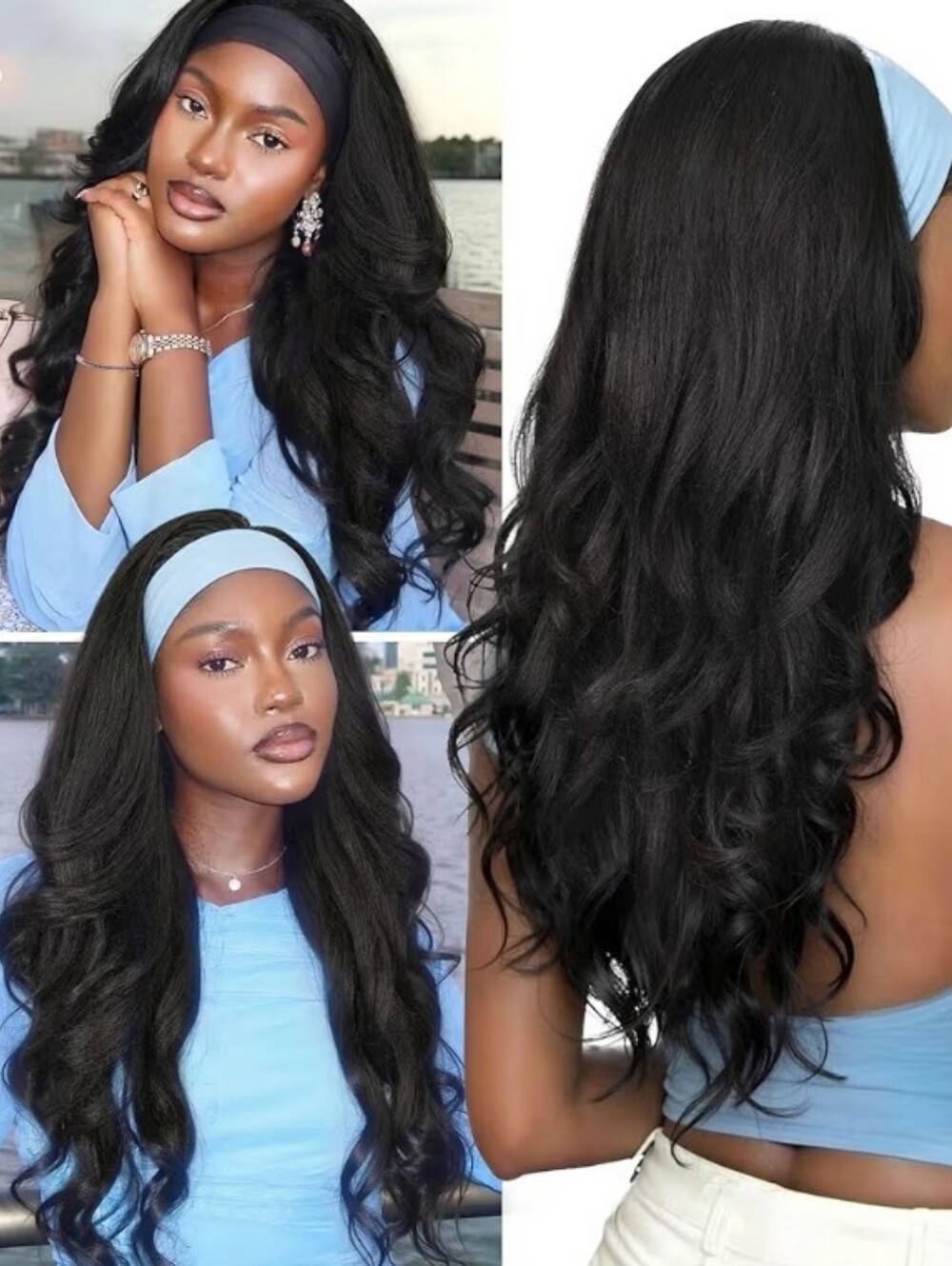 Yaki Wavy Layered Headband Wig Wear and Go 26" Natural Black